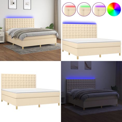 Boxspringbett mit Matratze & LED Creme 180x200 cm Stoff - Boxspringbett - Betten - Schlafräume - Cremefarbenes Bett - Massivholzbette - Home & Living (1/5)