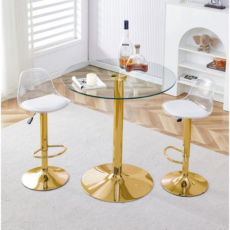 Bar-Set mit Glastisch 89 cm und 2 höhenverstellbaren, drehbaren Barhockern HAVRYA (1/5)
