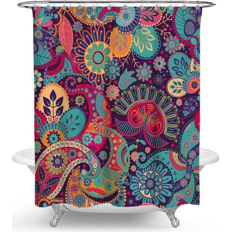 Mandala Ethnic Decor Shower Curtain Retro Geometric Round Patterns Floral Print Theme Bathroom Set with Hooks 150x180cm (1/4)