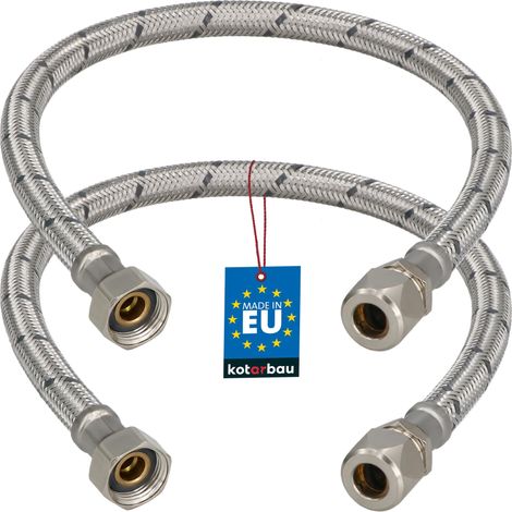 KOTARBAU® Lot de 2 Flexible Robinet 3/8" x 3/8" - Tuyau Robinet Cuisine 50 cm - Écrou Tournant x Raccord à Sertir - Rallonge Robinet Cuisine Flexible - Tuyau Flexible Plomberie - Acier Inoxydable (1/4)