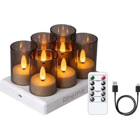 Bougies chauffe-plat rechargeables - 6 bougies LED - Bougies chauffe-plat avec flamme - Station de charge - Télécommande et câble inclus (1/5)