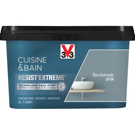 Peinture multi-supports monocouche Cuisine & Bain Resist'Extrême® V33 Bleu Guérande satin 2L