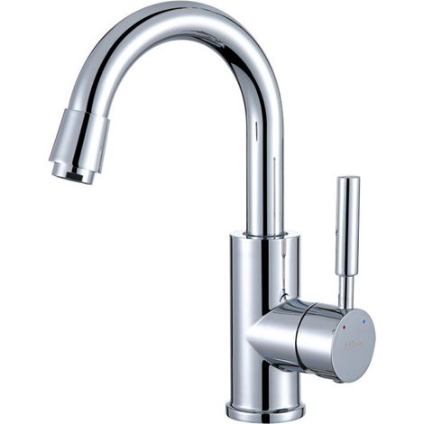 Mitigeur d'évier de cuisine Mitigeur monocommande pivotant à 360° à arc bas Mitigeur d'évier de cuisine Installation sans vis en acier inoxydable Raccords G 1/2 Chrome poli (1/2)