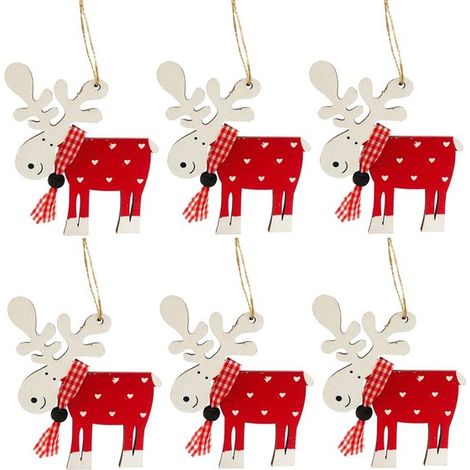 Adornos navideños de madera con forma de reno para árbol de Navidad - 6 piezas (1/5)