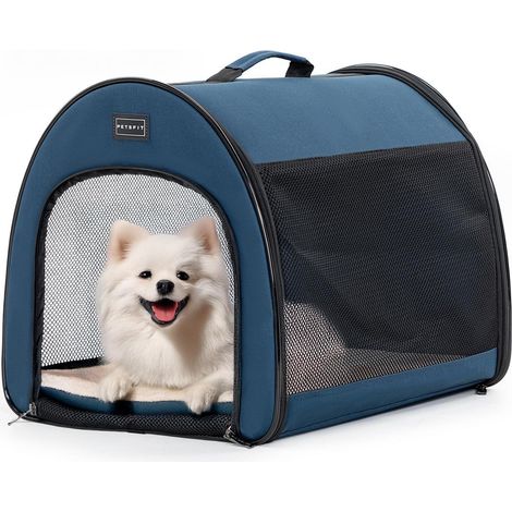 Faltbare Hundebox für kleine Hunde & Katzen, atmungsaktiv, mit Plüschkissen, Blau S (1/5)