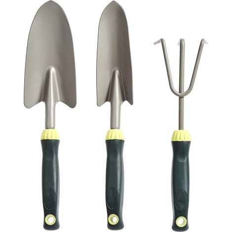 Ensemble de 3 outils de jardin à main comprenant une spatule, un poussoir manuel et un outil de bêchage. (1/5)