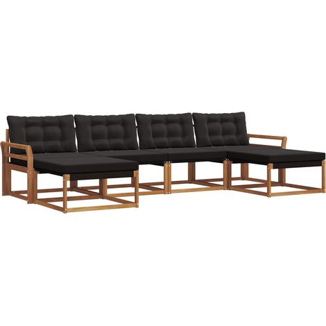 Set di divani da esterno con cuscino 6 pz Salotto da Giardino Naturale e Nero (1/5)