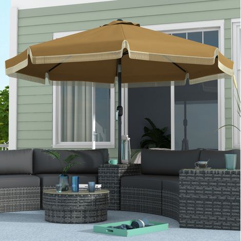Sombrilla de jardín de acero color caqui Ø265 cm, inclinable 45°, con manivela, poliéster y ventilación superior, sin base (1/5)