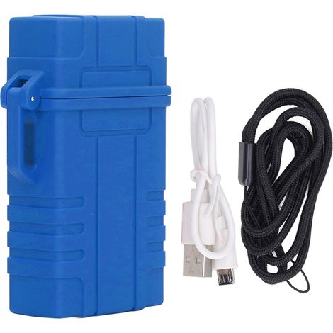 Briquet rechargeable USB étanche grande capacité fort ABS imperméable rechargeable pour cigarette camping extérieur bleu (1/5)