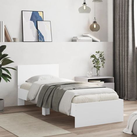 Vidaxl – Cadre de lit simple 90x190 cm – Tête de lit blanche – Structure en bois d'ingénierie – Lattes en contreplaqué pour soutien optimal (1/5)
