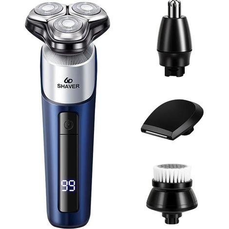 Rasoir électrique rotatif (bleu 4 en 1), écran LED, chargement USB Type-C (1/5)