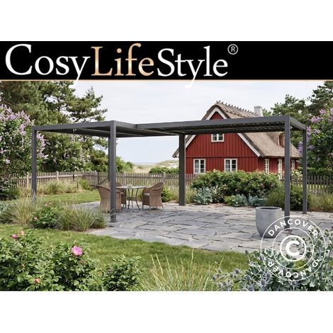 Bioclimatic pergola gazebo San Pablo Alu+, 3x4 m, L-shaped, Black, 2 pcs. - Dancover