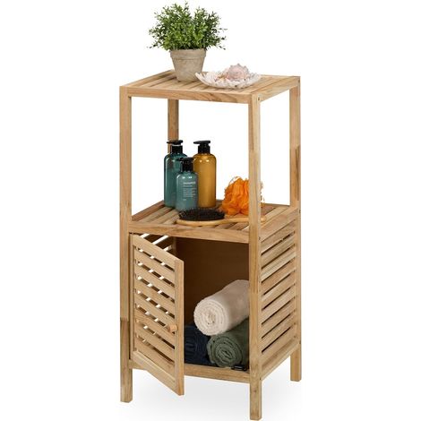 Étagère de Salle de Bain ou Cuisine, Bois de Noyer, H x L x P : 86 x 40 x 36 cm, Non Fixe, Nature (1/5)