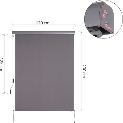 Store vertical, store de balcon, store brise-vent, store latéral à enrouleur, brise-vue avec manivelle, tissu polyester et aluminium, gris, 200 x 120 cm (1/5)
