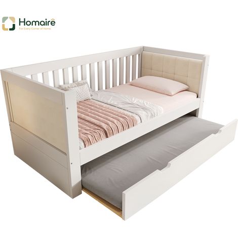 Cadre de lit blanc en tissu avec accoudoirs 208 x 95 x 74 cm HOMAIRE (1/5)