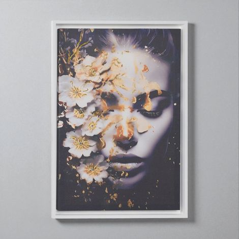 Quadro su tela con cornice moderno 67x97 cm ritratto di donna con fiori (1/5)