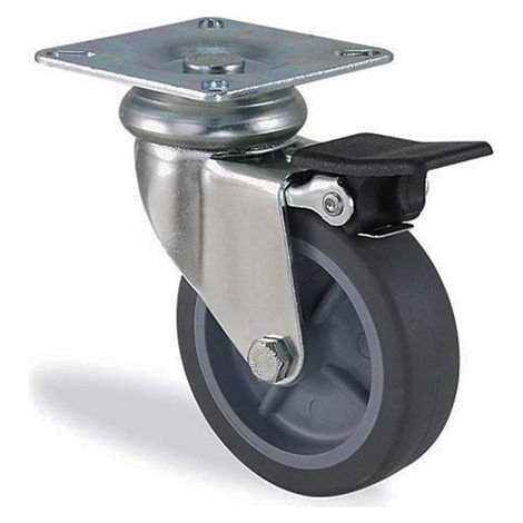 Roulette pivotante à frein caoutchouc gris diamètre 50mm charge 40kg