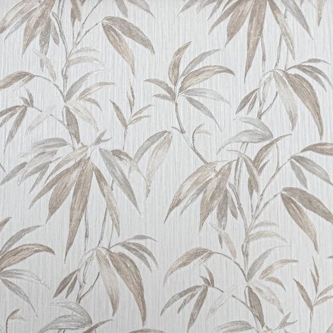 Taupe Beige Floral Wallpaper Textured Bamboo Leaves Thick Quality Italian Vinyl