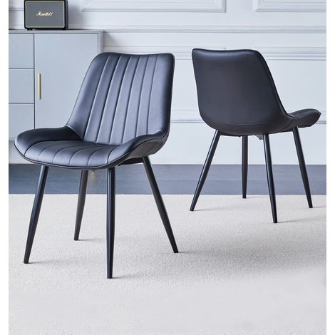 Hallowood Furniture Cullompton Dining Chairs Set of 2 Upholstered in Bonded Leather with Sturdy Metal Legs, Stylish and Modern Black Dining Chairs for Home, Office, and Café (1/5)