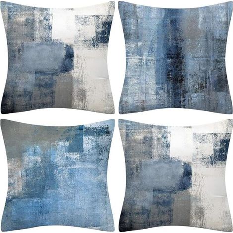 BEBUSINGOTO 4er-Set Kissenbezüge, 45,7 x 45,7 cm, Blau und Grau, dichtes Leinen, moderne abstrakte Kunst, dekorative Kissenbezüge, 45 x 45 cm, für Wohnzimmer, Garten, Outdoor-Dekoration, Kissenbezüge