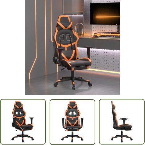 The Living Store Gaming-Stuhl mit Fußstütze Schwarz und Orange Kunstleder - Gaming-Stuhl - Gamer Chair - Bürostuhle - Ergonomischer Stuhl - PC-Stuhl (1/5)