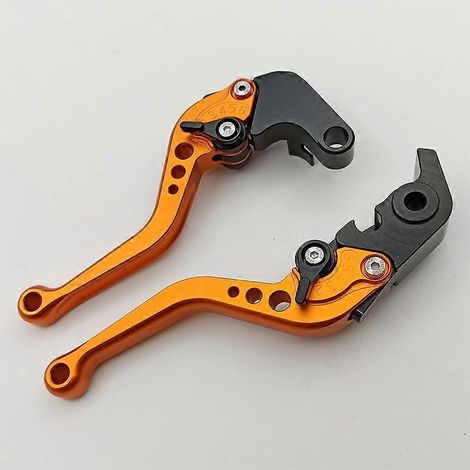 Convient aux motos Aprilia TUONO1100RR/FACTORY leviers de frein, d'embrayage et de klaxon modifiés (courts, orange, 1 paire) (1/5)
