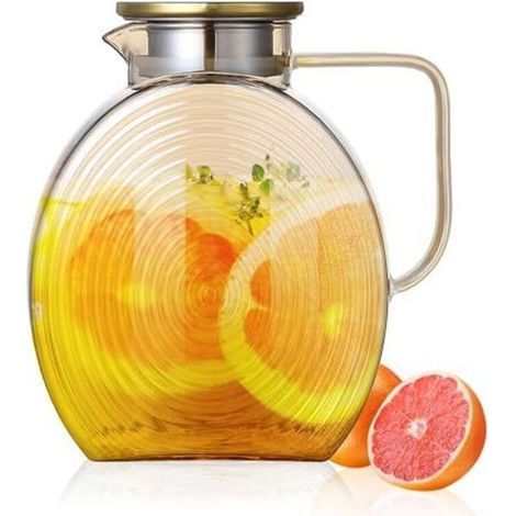 Caraffa in vetro borosilicato da 2,5 litri con coperchio, caraffa in vetro con infusore per frutta, brocca per acqua calda/fredda, tè freddo, caraffa d'acqua da 2,2 litri, brocca per tè freddo (1/5)