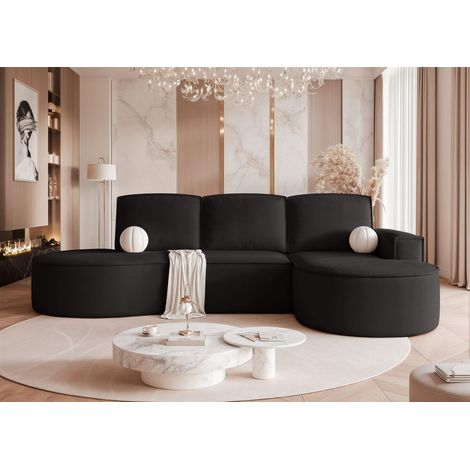 Ecksofa Schlafsofa Sofa ARLET in Stoff Riviera Schwarz Ottomane Rechts (1/5)