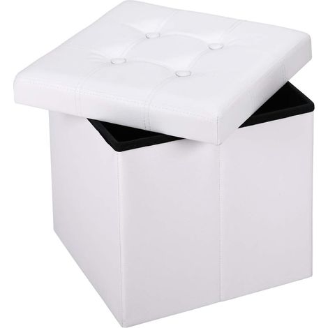 Iztoss – Coffre de rangement pliable 38x38x38 cm – Pouf repose-pieds en cuir – Capacité 38 L – Design étanche et anti-poussière – Blanc