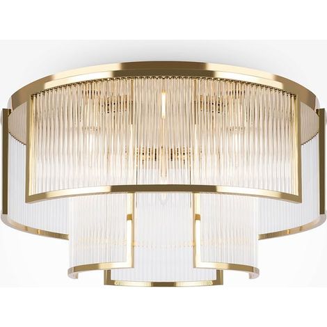 Plafonnier Art Déco verre cannelé – structure dorée ⌀65 cm ELMA (1/5)