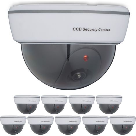 Relaxdays Set of 10 Dummy Cameras, Flashing LED Light, Indoor & Outdoor, Burglar Deterrent, 8.5 x 12.5 x 12.5 cm, White