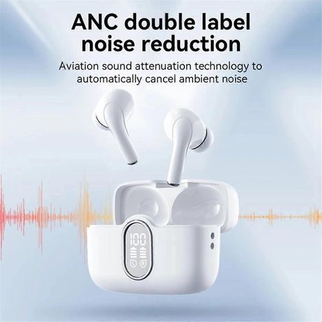 Casque sans fil Bluetooth Écouteurs BT5.3 avec écran LED IPX4 Blanc-- (1/5)
