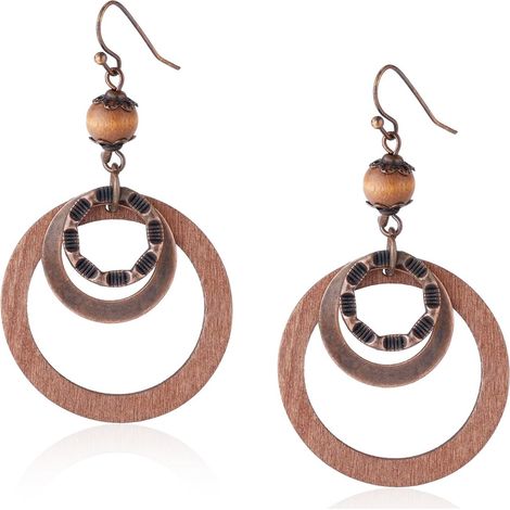Pendientes colgantes bohemios, pendientes colgantes de madera de estilo bohemio vintage, pendientes de aro redondos étnicos ligeros y elegantes para mujer, regalos de joyería (1/5)