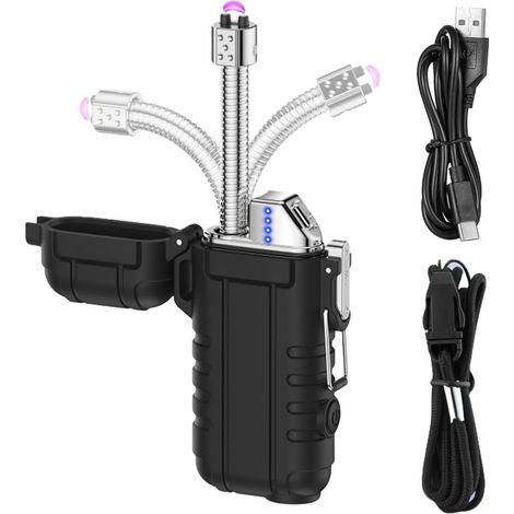 Briquet à arc électrique, rechargeable par USB, long, avec lumière et sifflet d'urgence, portable, étanche, coupe-vent, sans flamme, pour bougies Yankee Candle, barbecue, cuisinière, camping, cheminée (1/5)