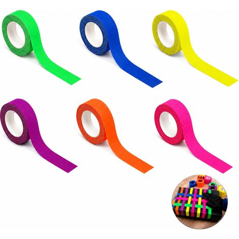 Pack of 6 Rolls of Reactive UV Fluorescent Tape, Residue-Free, Fluorescent Party Accessory for Blacklight Party, Neon Wall Decorations, Woven Adhesive Tape 6 Colours (15 mm x 5 m) (1/5)