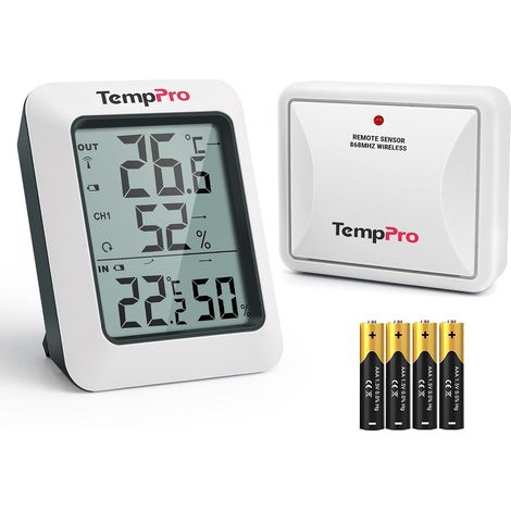 Thermomètre numérique d'ambiance intérieur/extérieur, 1 émetteur Grand écran LCD, portée de la télécommande de 150 mètres, affichage min/max (1/5)