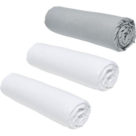 Lot de 3 draps housses 160 x 200 cm – 100% coton – Couleur craie/acier – Pour matelas 2 personnes – Today