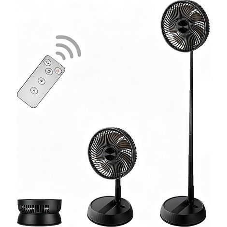 Ventilateur sur pied oscillant portable pliable 20,3 cm batterie rechargeable 7200 mAh Ventilateur de table USB hauteur réglable 4 vitesses silencieux avec télécommande (1/5)