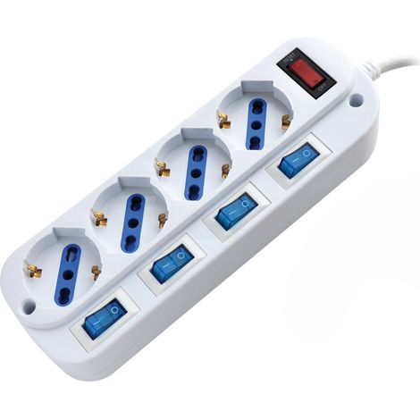 Multiprise À 6 Prises Schuko, Câble De 1,5 Mètre, Fiche Coudée À 90° 16 A, Interrupteur Lumineux, Noire - Alc-6-15 (1/3)