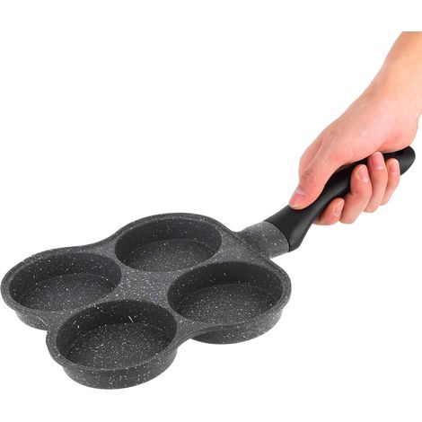 Poêle À Oeufs, Antiadhésive 4 Trous Crêpes Omelette Poêle À Oeufs Poêle À Frire avec Poignée Amovible pour Cuisinière À Induction Cuisinière Électrique en Céramique (1/5)