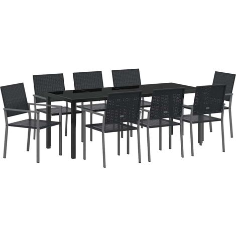 Garten Essgruppe 9 Stk. Schwarz PE-Rattan vidaXL (1/5)