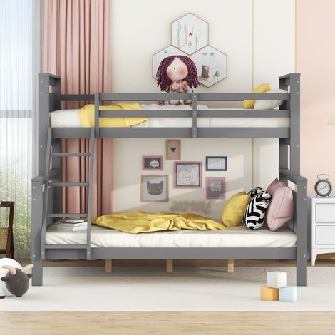 Lit superposé 90x200 cm avec échelle et barrières de sécurité - Lit en bois convertible en 2 lits séparés - Idéal pour enfants, avec matelas non inclus - Gris (1/5)