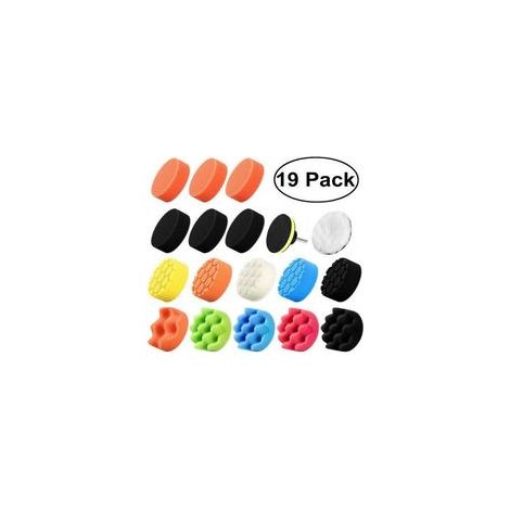 19 pièces 80mm Polissage Pad Éponge de Polissage Éponge polir Kit pour avec M10 Foret pour Voiture Ponçage Polissage pour RO/DA Double Action polisseuse Polissage