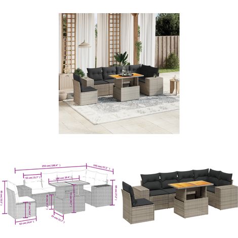 7-tlg. Garten-Sofagarnitur mit Kissen Grau Poly Rattan - Gartenmöbel Set - PE-Rattan Möbel - Outdoor Lounge - Gartenecke - Sofasatz - Home & Living (1/3)