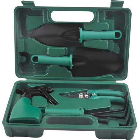 5-piece garden tool set made of aluminum – Green – Includes trowel, rake, etc (1/5)