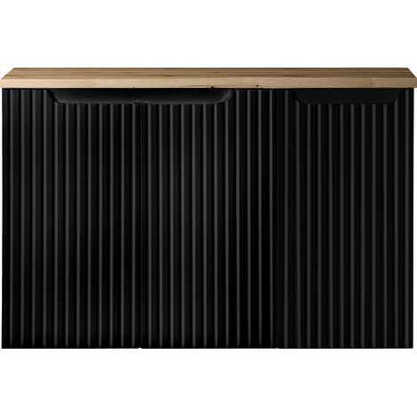 Waschtisch-Unterschrank 90cm, in schwarz mit Eiche, NEWPORT-56-BLACK (1/5)