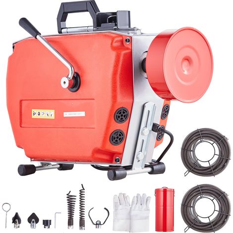 Déboucheur Électrique Canalisation 36,6 m x 2,2 cm Machine Nettoyage Tuyaux Alimentation Manuelle 420 W 6 Coupeurs 2 Câbles Acier 36,6 m x 2,2 cm/5,5 m x 0,95 cm, CW/CCW, pour Tuyaux 4,8-15,2 cm (1/5)