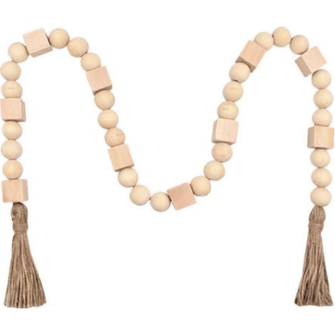 Guirlande de perles en bois style ferme avec pompon (lot de 3) (1/5)