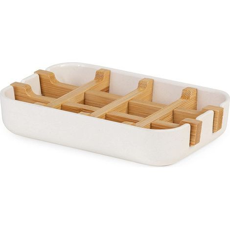 Compactor Porte-Savon Blanc, Bambou écologique, 100% Naturel, 100% biodégradable, 100% sans Plastique, 13 x 8.5 x 2.4cm, Blanc/Naturel, RAN10267 (1/5)