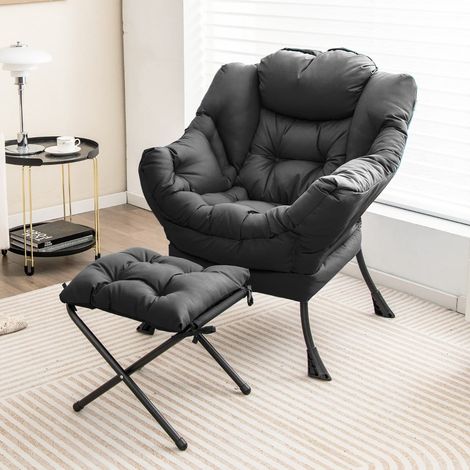 Poltrona reclinabile con pouf, braccioli, tasca laterale - Grigio